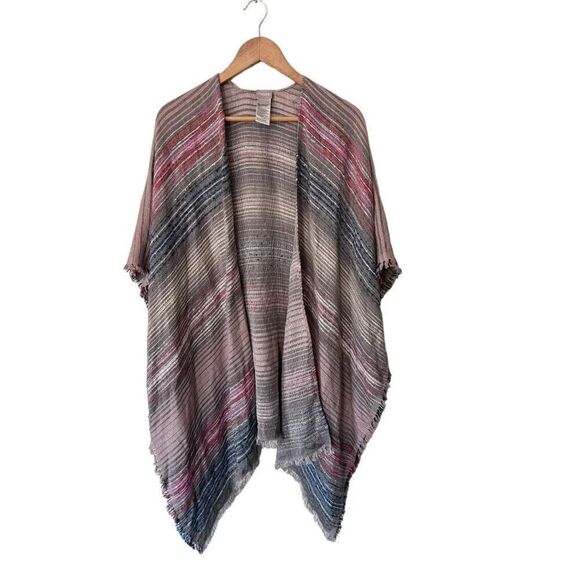 Chico's Sweaters - Chico's Multicolored Striped Metallic Viscose poncho O/S Western boho fringe